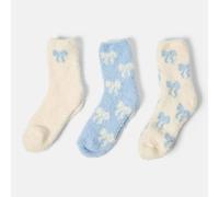 OHS 3 Pair Bows Fluffy Warm Fleece Bed Socks Winter Cosy in Baby Blue | Size: 3-7 OHS Baby Blue 3-7