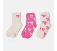 OHS 3 Pair Bows Fluffy Warm Fleece Bed Socks Winter Cosy in Pink | Size: 3-7 OHS Pink 3-7
