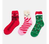 OHS 3 Pair Xmas Sweetie Pies Fluffy Warm Fleece Bed Socks Winter Cosy | Size: 3-7 OHS Multicolor 3-7