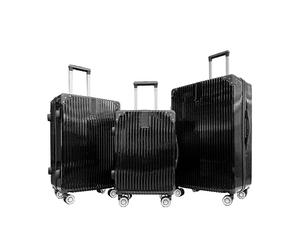 OHS 3-Piece Hardshell Luggage Sets, Metallic Suitcase Set Durable Lightweight 360° 4 Wheel Spinner Adjustable Handles Easy to Carry Travel Suitcase Sets 3, Black - Cabin, Medium, Large