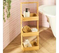 OHS 3 Tier Bamboo Shower Caddy Freestanding Bathroom Storage Organiser in Natural OHS Natural