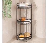 OHS 3 Tier Bathroom Corner Shelf Counter Organizer, Floor Bathroom Caddy Freestanding Black Wire Plastic Corner Shower Storage Organizer Display Shelves for Toiletries Shampoo
