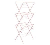 OHS 3 Tier Folding Clothes Airer, Indoor Outdoor Drying Rack Laundry Towels Non Slip Feet Sturdy Maiden Clothes Horse Space Saving Washing Line 15m Drying Space, Pink - 136 x 62 x 49cm