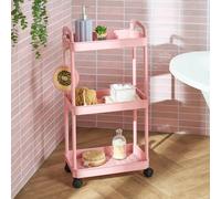 Ohs 3 Tier Storage Trolley Cart Bathroom Kitchen Rolling Organiser, Blush