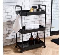 OHS 3 Tier Storage Trolley Cart Bathroom Kitchen Rolling Organiser in Black OHS Black