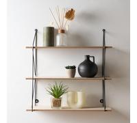 OHS 3 Tier Wooden Shelving Wall Display Wire Modern Organiser Home Storage Office in Natural OHS Natural