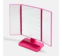 OHS 3 Way Makeup Vanity Mirror Lights, Portable Trifold Makeup Mirror with 16 LED Lights and Adjustable Touch Screen Vanity Mirrors for Skincare Make Up Countertop Cosmetic Mirrors, Hot Pink