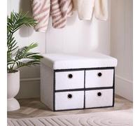 OHS 4 Cube Drawer Storage Chest of Drawers, Boucle Upholstered 4 Drawers Storage Unit Organizer with Metal Handle Cube Unit Closet Organizer for Bedroom Living Room, White