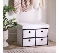 OHS 4 Drawer Boucle Ottoman Storage Cube Chest Shoe Organiser in White OHS White