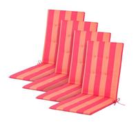 OHS 4 Pack Garden Chair Cushions, Stripe Outdoor Cushions Water Resistant High Back Seat Cushions with Ties for Garden Bistro Chairs Sun Loungers Indoor Outdoor Seat Pads, Orange/Pink - 47 x 105cm