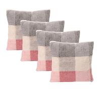 OHS 4 Pack Gingham Check Teddy Fleece Soft Cushion Covers, Blush - 45 X 45Cm