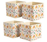 OHS 4 Pack Kids Storage Boxes for Shelves, Safari Print Space Saving Foldable Storage Box for Toys Games Clothing Organiser Storage Cubes for Kids Bedrooms Nursery, Beige