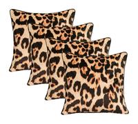 OHS 4 Pack Leopard Matte Velvet Cushion Covers, Brown - 45 X 45Cm