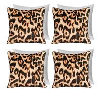 OHS 4 Pack Leopard Matte Velvet Filled Cushion Covers, Brown - 45 X 45Cm