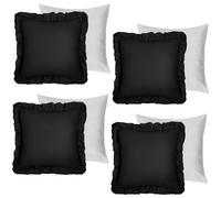 OHS 4 Pack Linen Frill Cushion Covers Filled Home Living Luxury in Black | Size: 45 cm x 45 cm OHS Black 45 cm x 45 cm