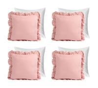 OHS 4 Pack Linen Frill Cushion Covers Filled Home Living Luxury in Pink | Size: 45 cm x 45 cm OHS Pink 45 cm x 45 cm