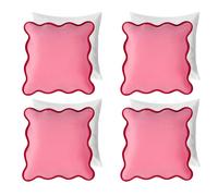 OHS 4 Pack Matte Velvet Scallop Edge Filled Cushion Covers Home Decor Set in Pink | Size: 45 cm x 45 cm OHS Pink 45 cm x 45 cm