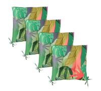 OHS 4 Pack Seat Pads for Dining Chairs, Palm Print Chair Cushions Soft Comfortable Outdoor Cushions with Ties for Garden Living Room Kitchen Office Dining Chair Seat Pads, Green - 40 x 40cm