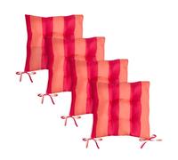 OHS 4 Pack Seat Pads for Dining Chairs, Stripe Indoor Outdoor Chair Cushions with Ties for Garden Furniture Bistro Chairs Kitchen Dining Chair Cushions, Orange/Pink - 40 x 40cm