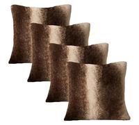 OHS 4 Pack Stripe Faux Fur Fleece Cushion Covers, Brown - 45 X 45Cm