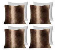 OHS 4 Pack Stripe Faux Fur Fleece Filled Cushion Covers, Brown - 45 X 45Cm
