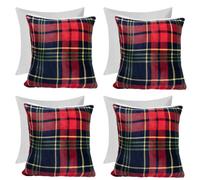 OHS 4 Pack Tartan Check Cushion Covers Filled Pad Pillow Case Soft Warm Fleece Set in Dark Navy | Size: 45 cm x 45 cm OHS Dark Navy 45 cm x 45 cm