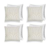OHS 4 Pack Tufted Arch Filled Cushion Cover, Stone - 45 X 45Cm