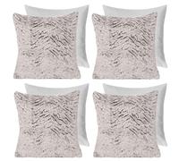 OHS 4 Pack Two Tone Faux Fur Fleece Filled Cushion Covers, Natural - 45 X 45Cm