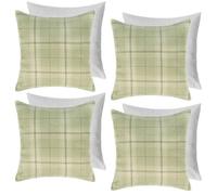 OHS 4 Pack Woven Check Filled Cushion Covers, Sage - 45X45Cm