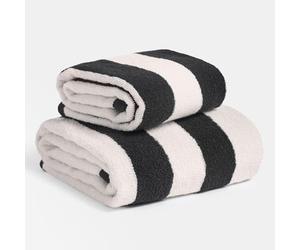 OHS 4 Piece Bath Towels Set, Soft 100% Cotton High Absorbent Jacquard Black/White Striped Large Bath Towels Luxury Spa Quality For Bathroom Daily Use, Monochrome-70x115cm