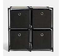 OHS 4 Storage Unit with Fabric Cube Storage Boxes, Freestanding Cube Organizer Shelf with Sturdy Steel Frame Closet Organizer Cabinet Drawers for Bedroom Living Room Office, Black