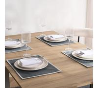 Ohs 4 X Border Trim Piped Matte Velvet Placemat Table Mat Set, Charcoal/silver