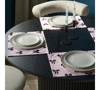 OHS 4 x Bows Print Piped Matte Velvet Placemat Table Mat Set in Pale Pink | Size: 40 cm x 30 cm OHS Pale Pink 40 cm x 30 cm