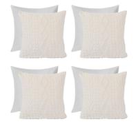 OHS 4 x Cable Knit Cushion Covers Soft Sherpa Filled Cases 18" x 18" in Cream | Size: 45 cm x 45 cm OHS Cream 45 cm x 45 cm