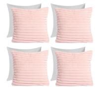 OHS 4 X Faux Fur Thick Rib Filled Cushion Covers, 45 X 45Cm - Blush