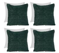 OHS 4 X Faux Fur Thick Rib Filled Cushion Covers, 45 X 45Cm - Green