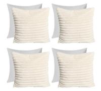 OHS 4 X Faux Fur Thick Rib Filled Cushion Covers, 45 X 45Cm - Natural