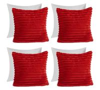 OHS 4 X Faux Fur Thick Rib Filled Cushion Covers, 45 X 45Cm - Red