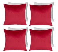 OHS 4 x Matte Velvet Filled Cushion Covers Soft Zip in Red | Size: 45 cm x 45 cm OHS Red 45 cm x 45 cm