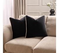 OHS 4 x Piped Edge Matte Velvet Cushion Covers Home Decor Set in Black | Size: 45 cm x 45 cm OHS Black 45 cm x 45 cm