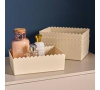 OHS 4 x Scallop Edge Organiser PP Plastic Box Tub Storage Bin Container in Cream OHS Cream
