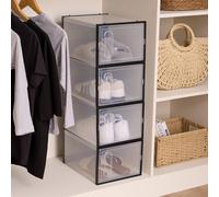 OHS 4 x Stackable Shoe Storage Box Organiser Cube with Lid in Clear OHS Clear
