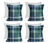 OHS 4 x Tartan Check Cushion Covers Pack Filled Pad Pillow Case Soft Warm Fleece Set in Green | Size: 45 cm x 45 cm OHS Green 45 cm x 45 cm