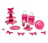OHS 41 Pcs Bows Birthday Decorations for Girls Kids Party Set,Hot Pink/Pink | Paper Material Christmas Decorations Paper Cups, Plates Set, Napkins, Gift Bags, Latex Balloons, Cake Stand & Bow Bunting