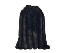 OHS 5 Piece Ribbed Faux Fur Winter Birthday Gifts for Women Includes 750ml Hot Water Bottle, Eye Mask, Fluffy Socks, Fluffy Scrunchie, Draw String Bag - Black