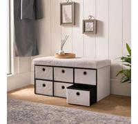 OHS Storage Baskets 6 Drawer Storage Cubes, White Boucle Foldable Fabric Storage Box with Metal Handle Soft Fleece Organizer Storage Unit For Shelves Closet Bedroom