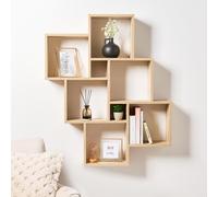 Ohs 6 Cube Floating Shelves Wall Mounted Storage Combination, Natural Wood