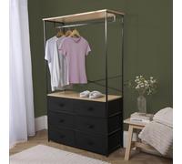 OHS 6 Drawer Cabinet Rail Wardrobe Coat Hanger Storage Clothes Organiser in Black OHS Black