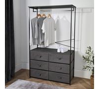 OHS 6 Drawer Cabinet Rail Wardrobe Coat Hanger Storage Clothes Organiser in Light Grey OHS Light Grey