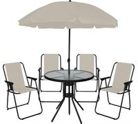 OHS 6 Piece Patio Set Garden Furniture Table Chairs Parasol Outdoor Dining in Cream OHS Cream
